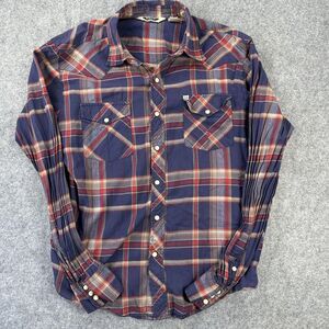 Salt Valley Western Shirt Mens Large Blue Plaid Pearl Snap Long Sleeve Casual